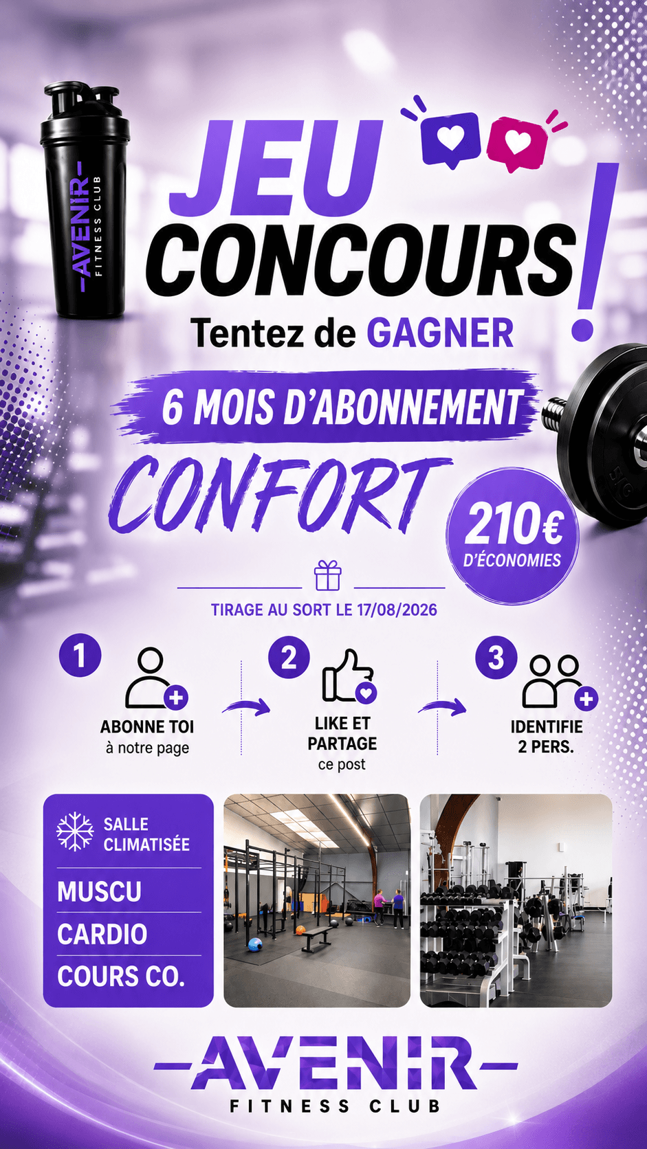 Jeu concours Avenir Fitness Langon — 6 mois d'abonnement CONFORT à gagner, comment participer