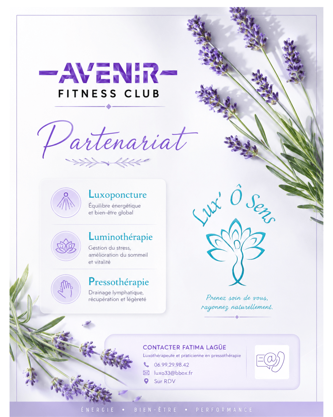 Nouveau partenariat entre Avenir Fitness Langon et Lux'Ô Sens, porté par Fatima Laguë